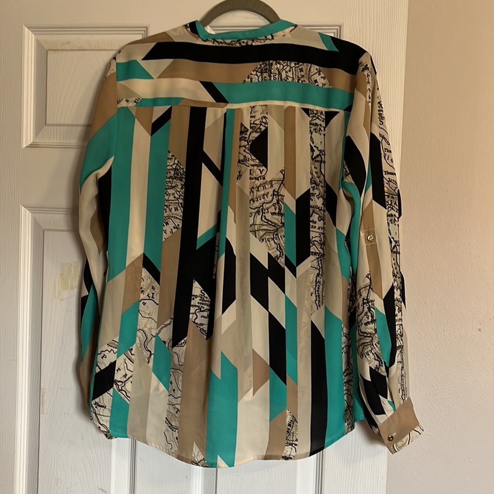 Alfani long sleeve blouse, black, tan, and teal- 12 - Picture 3 of 4